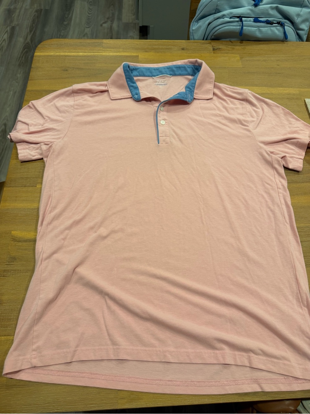 J. Crew Light Pink Polo with Blue Contrast Collar